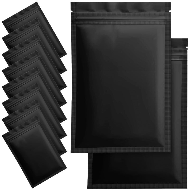 100 Pack Smell Proof Mylar Bags for Food Storage  55 x 78 Inch Resealable Packaging Pouch Bags for Small Business Lipgloss Jewelry Matte Black
