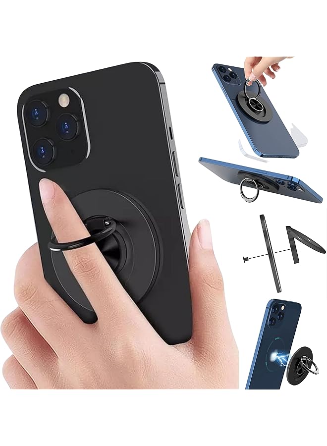 Green Tiger - Compatible for MagSafe Phone Ring Holder for iPhone +12 Mini Pro Max Plus Finger Ring Grip Stand | Removable Detachable Metal Gripper (Black) - Image 1