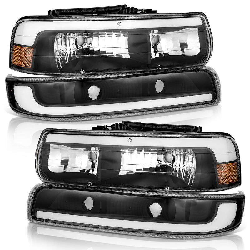 WEELMOTO Headlights Assembly for 99-02 Chevy Silverado 1500 2500; for 01-02 Silverado 1500HD 2500HD 3500HD; for 00-06 Tahoe Suburban 1500 2500; with Daytime Bar Tube+Parking Turn Signal Light - Image 1