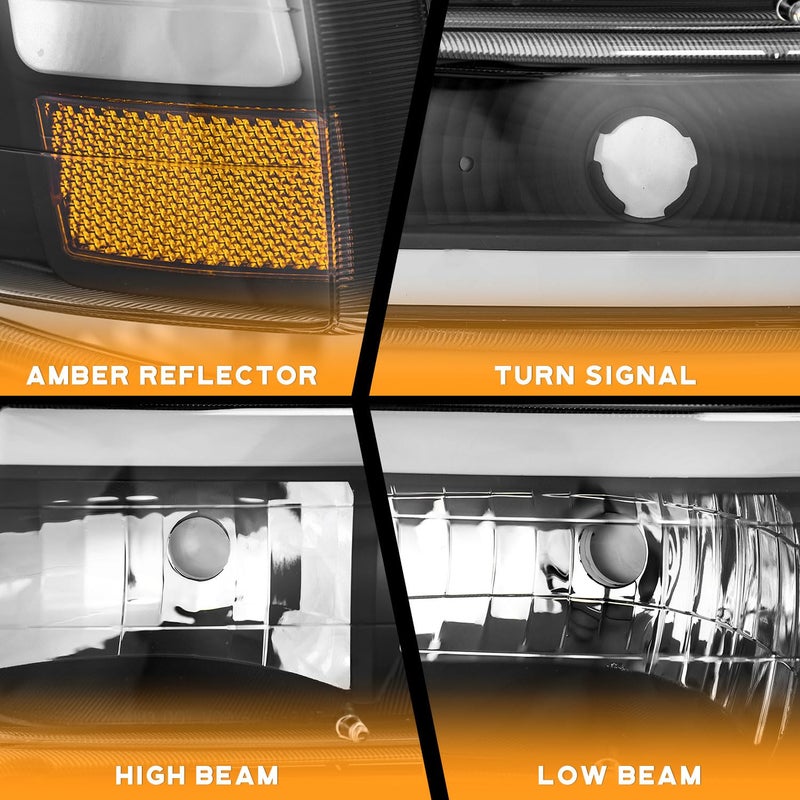 WEELMOTO Headlights Assembly for 99-02 Chevy Silverado 1500 2500; for 01-02 Silverado 1500HD 2500HD 3500HD; for 00-06 Tahoe Suburban 1500 2500; with Daytime Bar Tube+Parking Turn Signal Light - Image 3