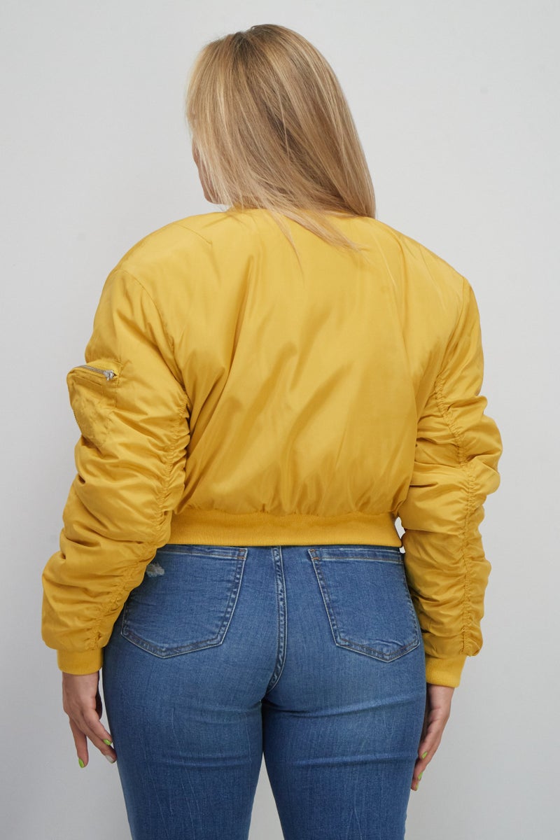 Cropp Women Solid Bomber Jackets, Mustard  - Image 3