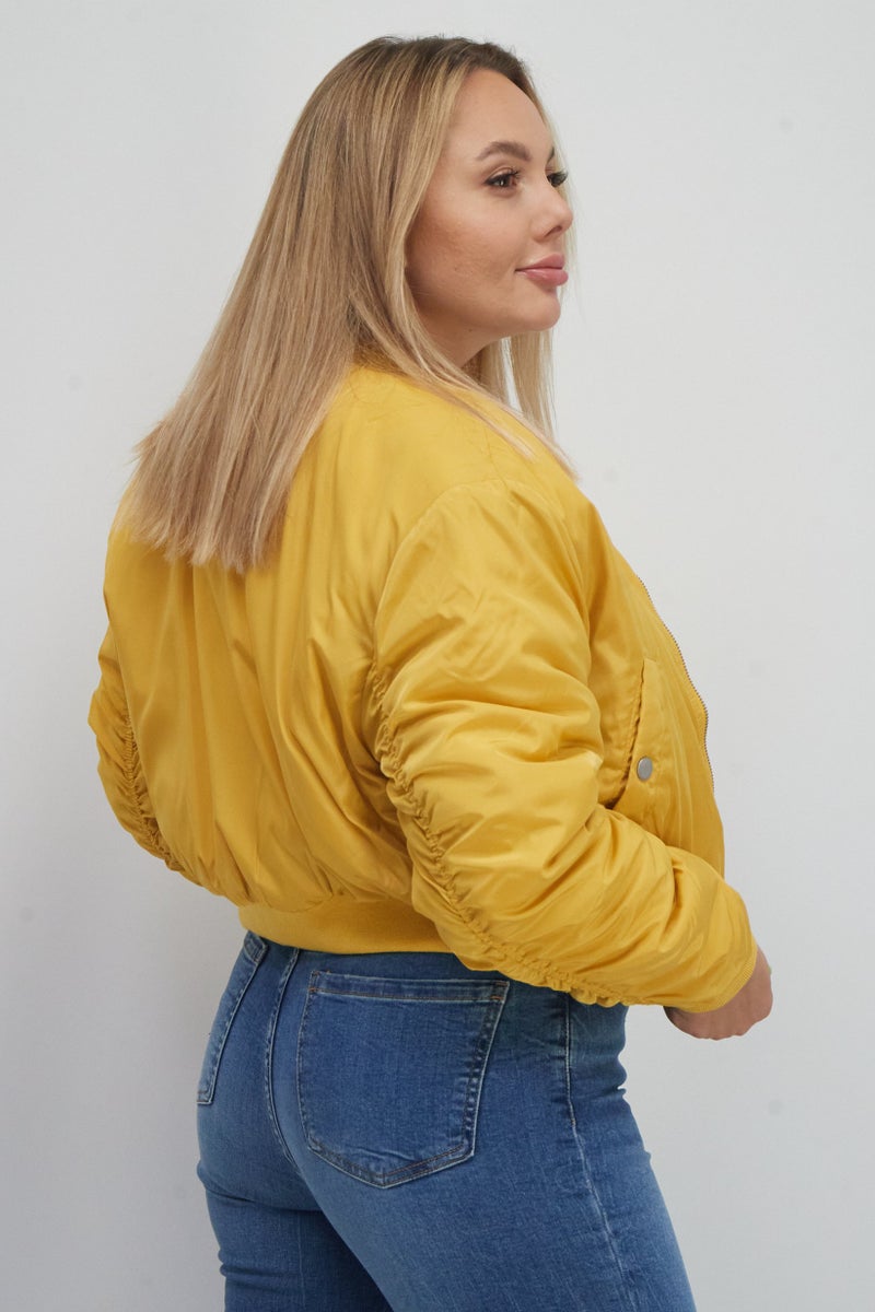 Cropp Women Solid Bomber Jackets, Mustard  - Image 2