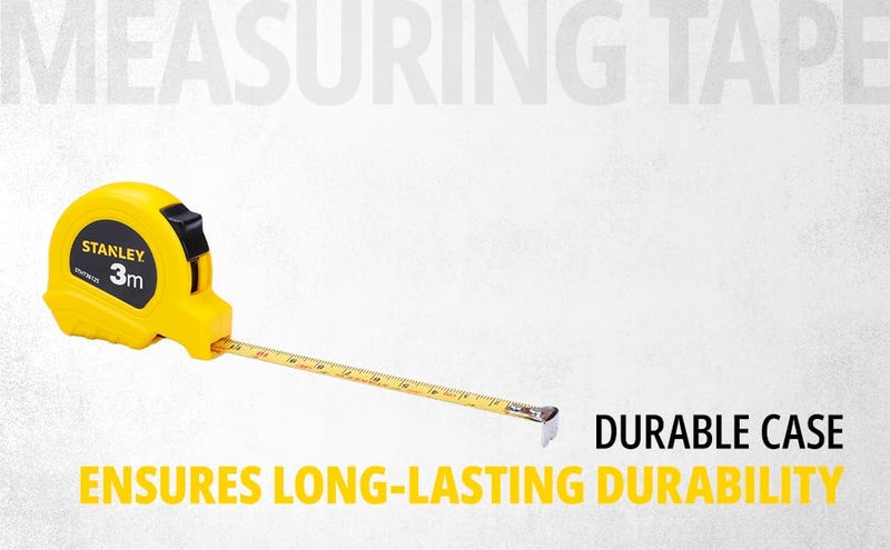Stanley STHT36125-812 3-Meter Plastic Short Measuring Tape for Home, DIY, Professional & Industrial Use, Push Lock & Automatic Retraction Feature, Ideal for Wood & Concrete Measurement, YELLOW & BLACK - Image 2