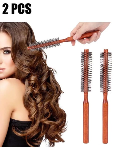 2 Pcs Round Brush for Short Hair, Round Styling Hair Brush Curling Roller Hairbrush Small Wood Brush, Unisex Round Wooden Hair Styling Tool Curling Hair Brush for Blow Drying Home Use