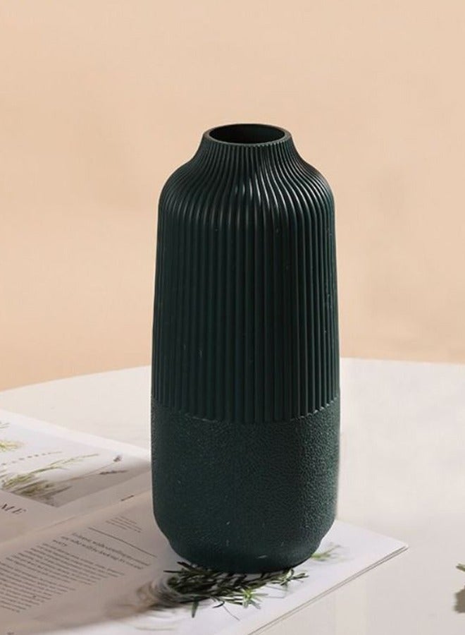 سويس كانتون مزهرية زهور بلاستيكي فاخر بتصميم نوردك - أخضر مائل إلى الأزرق - 25 سم، مظهر خزفي، خفيف الوزن وغير قابل للكسر، مزهرية ديكورية عصرية للمنزل والمكتب والفعاليات وترتيبات الزهور - Image 1