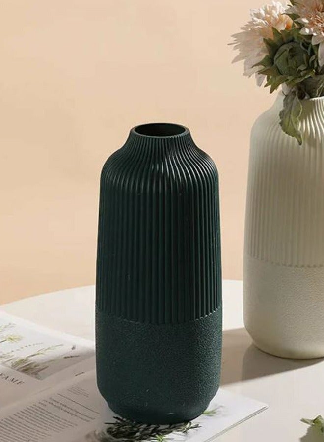 سويس كانتون مزهرية زهور بلاستيكي فاخر بتصميم نوردك - أخضر مائل إلى الأزرق - 25 سم، مظهر خزفي، خفيف الوزن وغير قابل للكسر، مزهرية ديكورية عصرية للمنزل والمكتب والفعاليات وترتيبات الزهور - Image 2