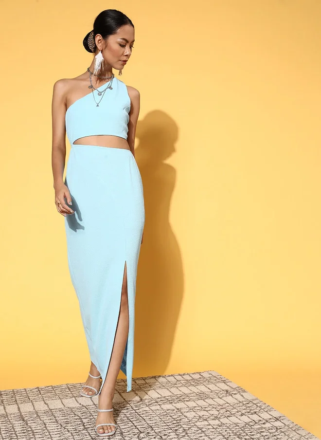 ساسافراس فستان ماكسي أزرق مذهل بكتف واحد للنساء