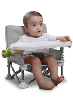 Arabest Baby Travel Booster Seat, Toddler Dining Chair with Removable Dining Tray, Portable Baby Seat for Feeding, Playing, Beach, Picnic (Grey)  - Image 1