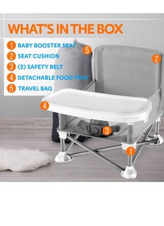Arabest Baby Travel Booster Seat, Toddler Dining Chair with Removable Dining Tray, Portable Baby Seat for Feeding, Playing, Beach, Picnic (Grey)  - Image 2