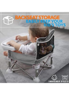 Arabest Baby Travel Booster Seat, Toddler Dining Chair with Removable Dining Tray, Portable Baby Seat for Feeding, Playing, Beach, Picnic (Grey)  - Image 3