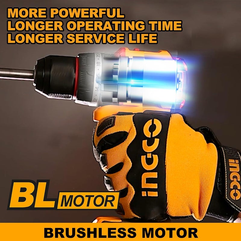 INGCO INGCO Cordless Impact Drill Machine Brushless Motor 66Nm 2211 30000 bpm With 2 pcs Battery Charger 47 Pcs Drill Bits - Image 2