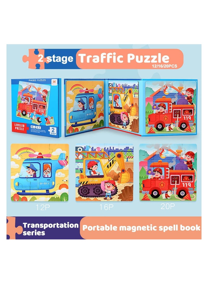 SYOSI Magnetic Puzzles for Kids Ages 4 5 6 7 8 Three Wooden Jigsaw Puzzles 48 Piece Fire Truck Puzzles Book for Toddlers Puzzles Party Favors for Girls and Boys Travel Games and Toys for Kids - Image 2