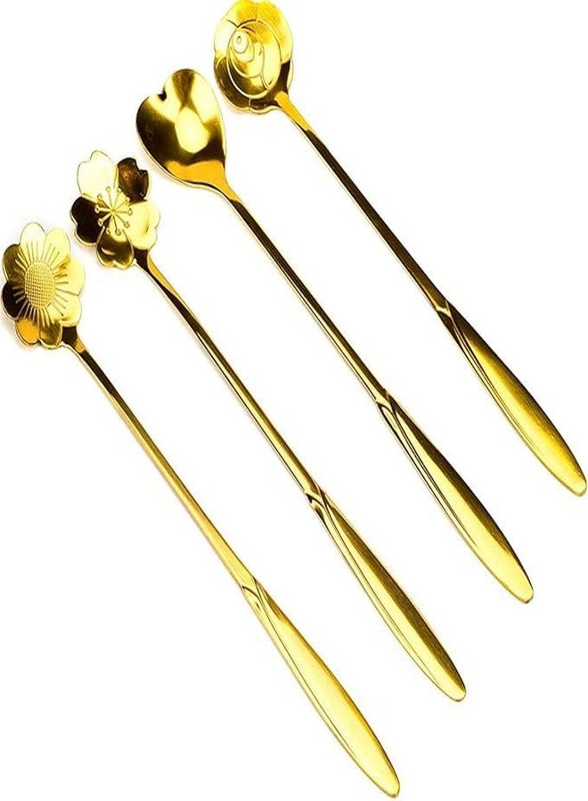 Onward Golden Spoon Set/Coffee Spoon/Dessert Spoons/Cutlery Kitchen Tableware/Stainless Steel Gold Different Shape Coffee Spoons, Set of 4 Pcs, 24 Cm (Gold) - Image 5
