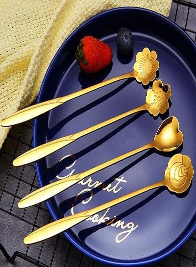 Onward Golden Spoon Set/Coffee Spoon/Dessert Spoons/Cutlery Kitchen Tableware/Stainless Steel Gold Different Shape Coffee Spoons, Set of 4 Pcs, 24 Cm (Gold) - Image 1