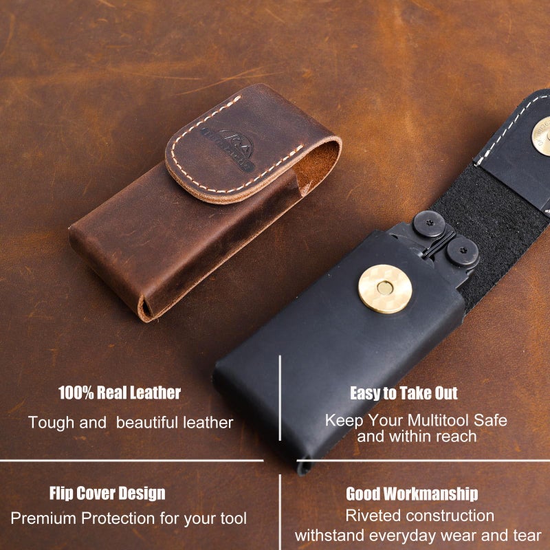 Topstache Leather Multitool Sheath for Leatherman Wave & Wave+ - Multitool Holster for Belt - Belt Loop Leather Multitool Pouch - Magnetic Closure Tool Pouch Case, Darkbrown - Image 3