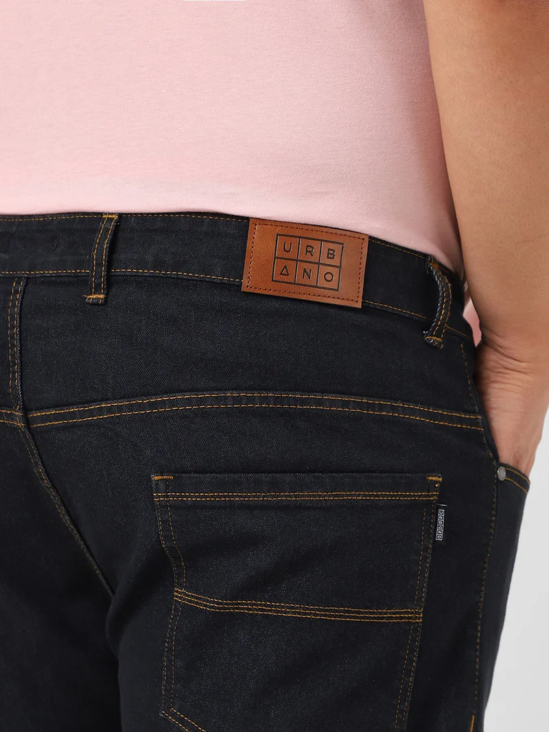 Urbano Fashion  Urbano Plus Men's Dark Grey Regular Fit Washed Jeans Stretchable  | Best Price UAE