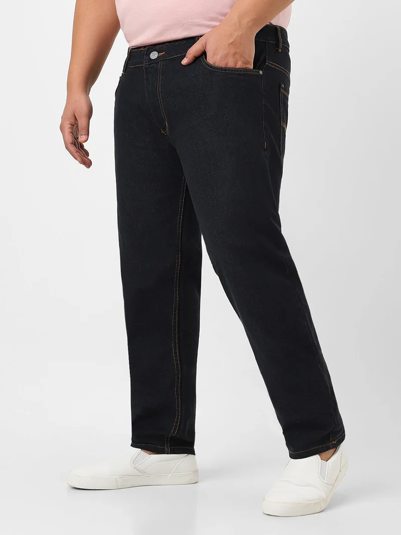 Urbano Fashion  Urbano Plus Men's Dark Grey Regular Fit Washed Jeans Stretchable  | Best Price UAE