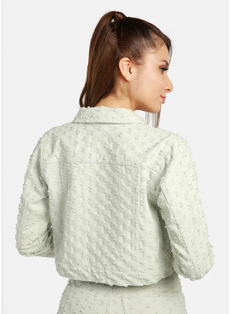 London Rag International London Rag Women's Solid Textured Dobby Crop Jacket for Women | Best Price UAE