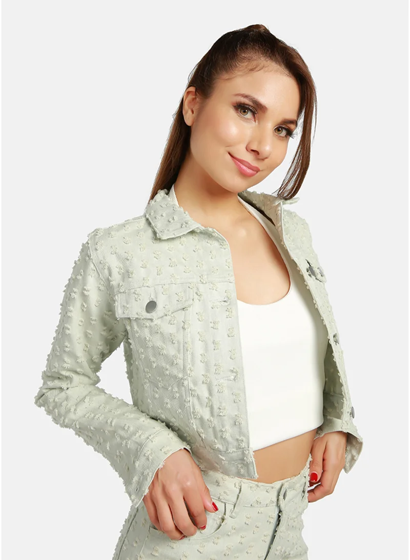 London Rag London Rag Women's Solid Textured Dobby Crop Jacket