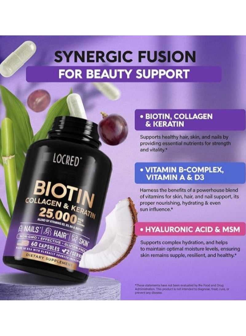 locred Collagen+Vitamin C Beauty Hair And Nails Vitamins For Women Collagen Up Skin Whitening 60 Capsules，Natural Collagen Capsules ，Promotes Healthy Hair Beautiful Skin, and Nail Support, Dietary Supplement  - Image 2