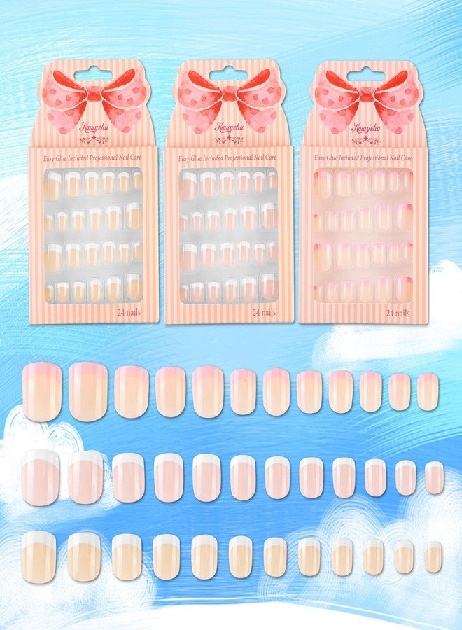 Kawyehu Kids Press on Nails Children Fake Nails 72PCS Artificial Nail Tips Adhesive Full Cover Short False Fingernails for Girls Kids Nail Decoration (French) - Image 2