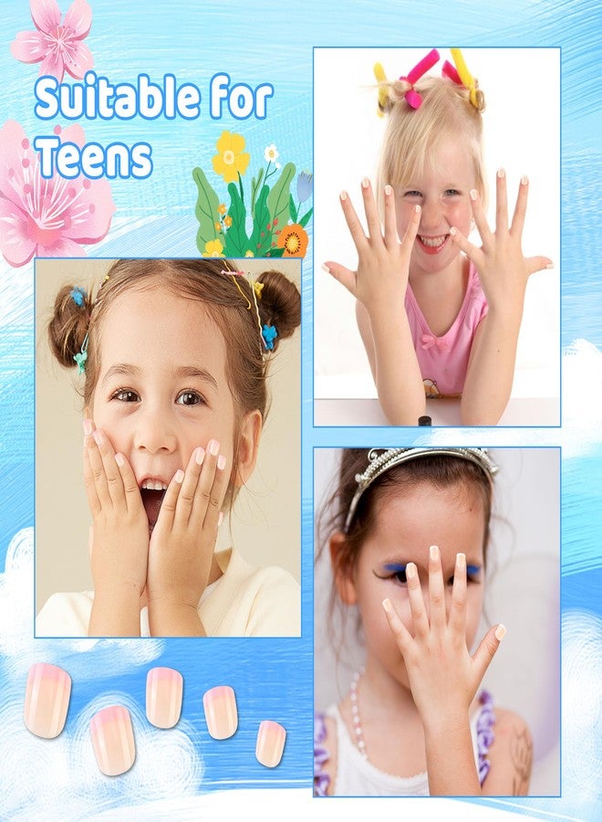 Kawyehu Kids Press on Nails Children Fake Nails 72PCS Artificial Nail Tips Adhesive Full Cover Short False Fingernails for Girls Kids Nail Decoration (French) - Image 4