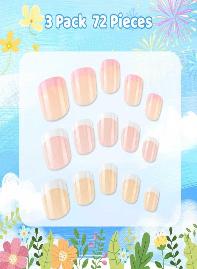 Kawyehu Kids Press on Nails Children Fake Nails 72PCS Artificial Nail Tips Adhesive Full Cover Short False Fingernails for Girls Kids Nail Decoration (French) - Image 3