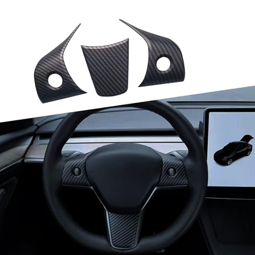 XTnueotr XTnueort for Tesla Model 3Y Steering Wheel Trim Cover for Tesla Model Y3 Interior Decorative Accessories Matt Carbon Fiber Pattern - Image 1