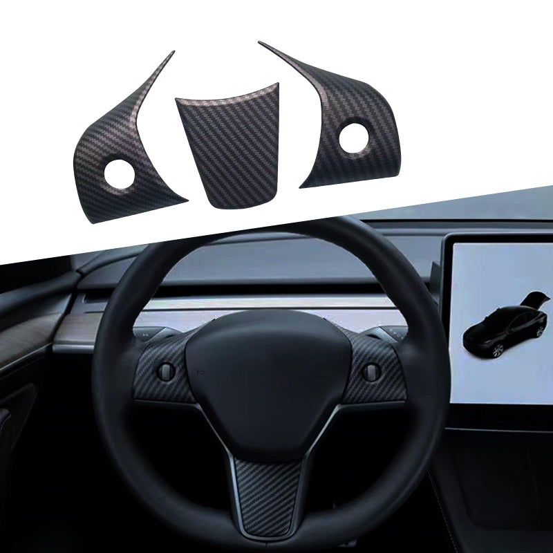 XTnueotr XTnueort for Tesla Model 3Y Steering Wheel Trim Cover for Tesla Model Y3 Interior Decorative Accessories Matt Carbon Fiber Pattern - Image 3