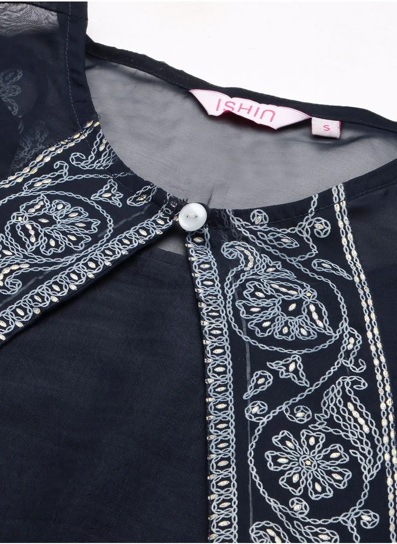 آي شين Women's Navy Blue Kurta Sets