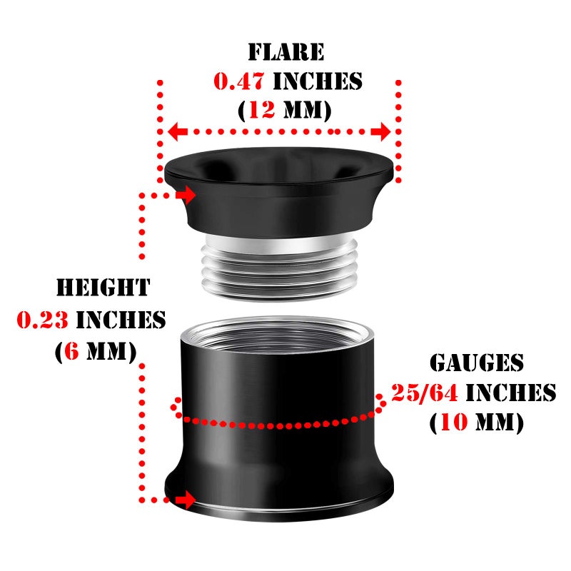 BIG GAUGES Pair of Internally Threaded Surgical Steel 00g Gauge 10mm Black Double Flared Piercing Jewelry Ear Plugs Lobe Tunnel BG0014 - Image 3
