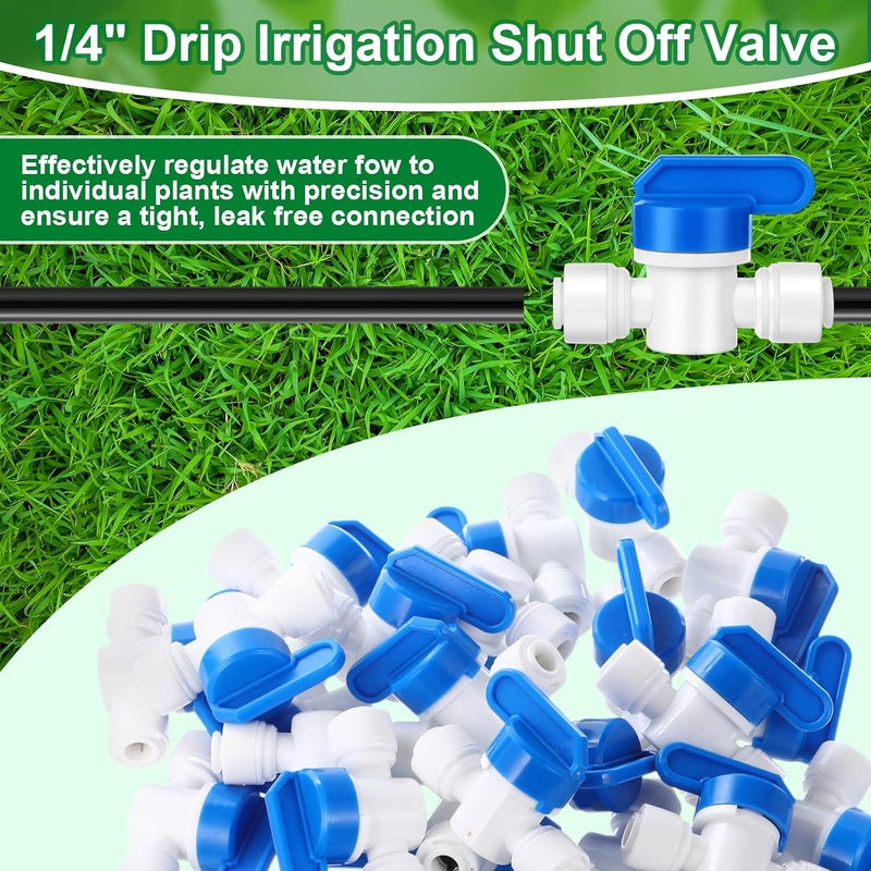Glooglitter 30 Pcs 1/4" Drip Irrigation Tee Connectors for Tube Quick Connect Parts Fittings for 1/4 Inch(6.35mm) Irrigation Tubing or Sprinkler(White,Shut Off Ball Valve) - Image 5