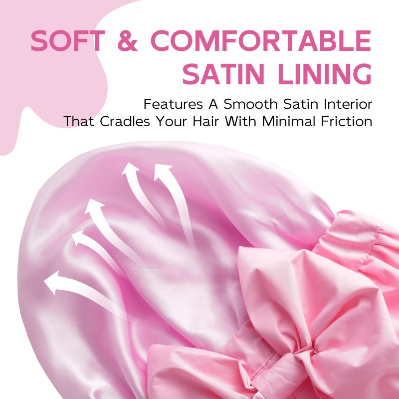 Years Calm Luxury Shower Cap For Women Reusable Waterproof, Detachable Bowknot & Satin Lined, Flexi and Washable Bath Cap for Long Hair/Braids Fit Spa, Travel, Shower - Image 2