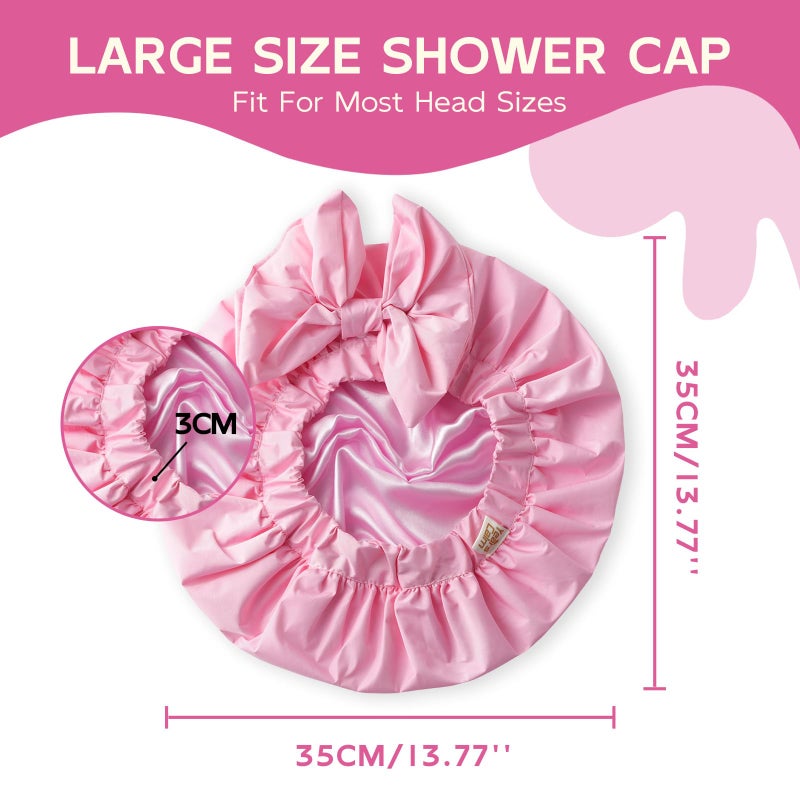 Years Calm Luxury Shower Cap For Women Reusable Waterproof, Detachable Bowknot & Satin Lined, Flexi and Washable Bath Cap for Long Hair/Braids Fit Spa, Travel, Shower - Image 3