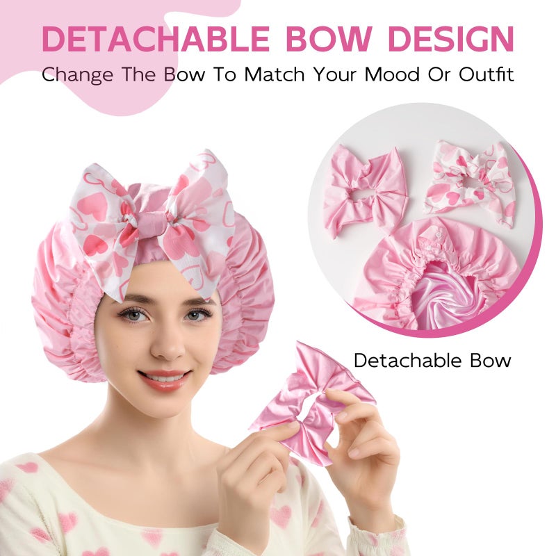 Years Calm Luxury Shower Cap For Women Reusable Waterproof, Detachable Bowknot & Satin Lined, Flexi and Washable Bath Cap for Long Hair/Braids Fit Spa, Travel, Shower - Image 5