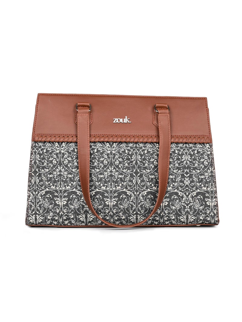 ZOUK Statement Business Bag | Stylish Handbag for Women Office Use | Tote Bags for Woman | Fits 14 Inch Laptop | Water-Resistant | Big Size | Aesthetic Purse | Lattice Lace - Image 1