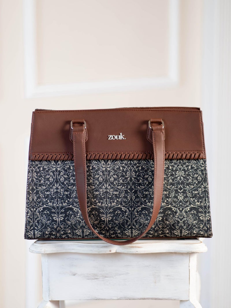 ZOUK Statement Business Bag | Stylish Handbag for Women Office Use | Tote Bags for Woman | Fits 14 Inch Laptop | Water-Resistant | Big Size | Aesthetic Purse | Lattice Lace - Image 3