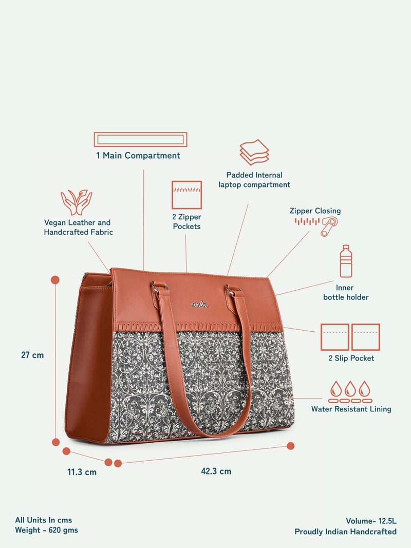 ZOUK Statement Business Bag | Stylish Handbag for Women Office Use | Tote Bags for Woman | Fits 14 Inch Laptop | Water-Resistant | Big Size | Aesthetic Purse | Lattice Lace - Image 4