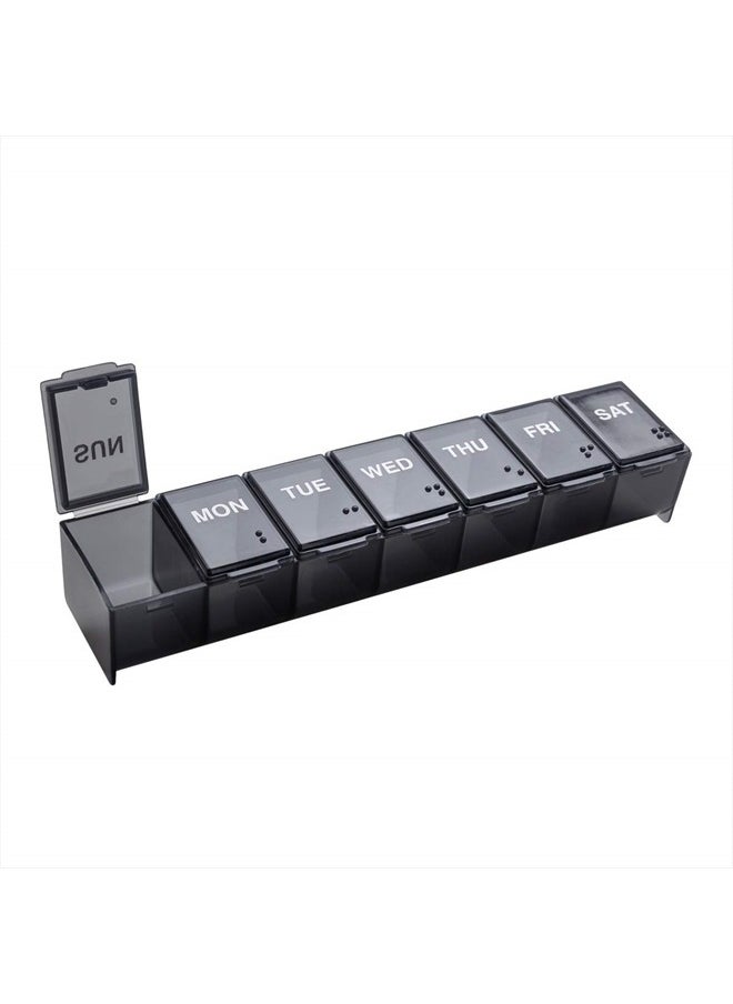 Ezy Dose Weekly (7-Day) Pill Organizer, Vitamin Planner, And Medicine Box, Large Compartments, Black, Made in The USA  - Image 1