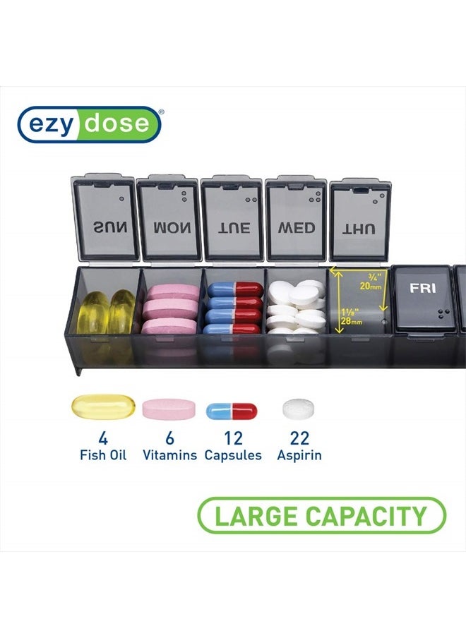 Ezy Dose Weekly (7-Day) Pill Organizer, Vitamin Planner, And Medicine Box, Large Compartments, Black, Made in The USA  - Image 3