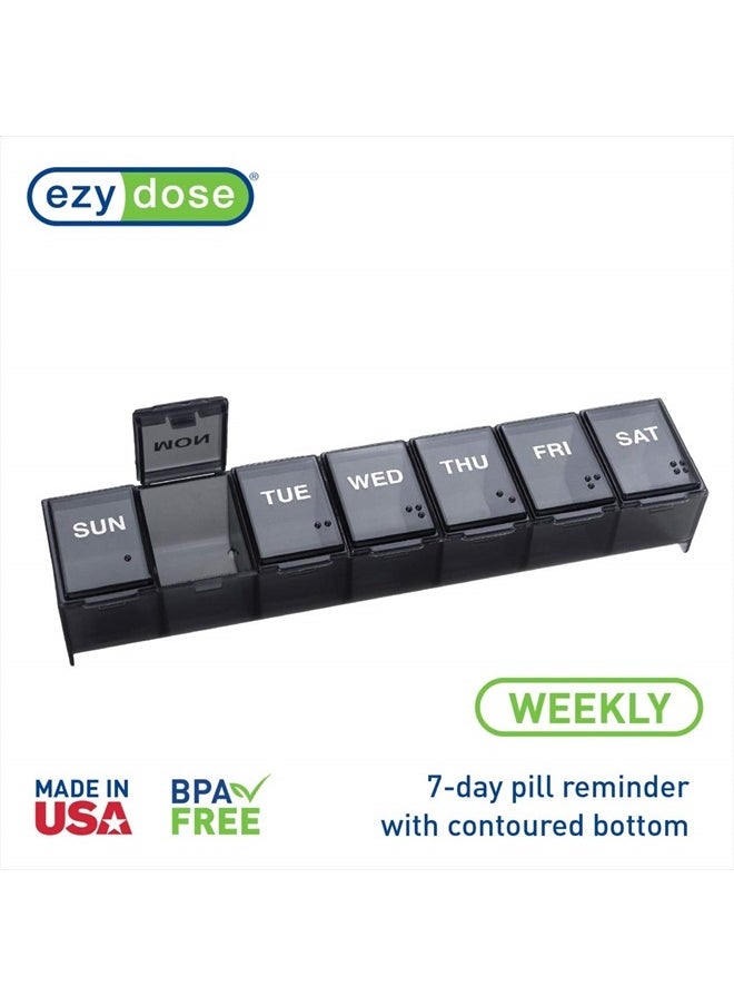 Ezy Dose Weekly (7-Day) Pill Organizer, Vitamin Planner, And Medicine Box, Large Compartments, Black, Made in The USA  - Image 2