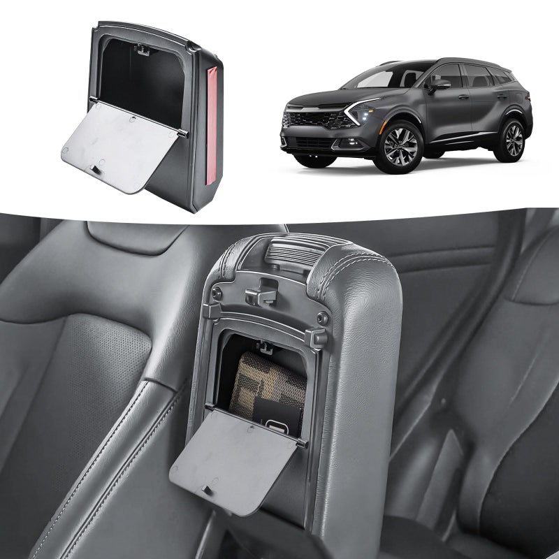 HGWEI Hidden Center Console Organizer Compatible with 20232026 Kia Sportage Interior Accessories Lid of Armrest Storage Box NQ5 Secret Compartment Insert Tray Black - Image 2