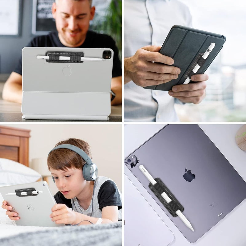 NALACAL حامل قلم قابل للإزالة لـ Apple Pencil Pro وUSB-C والجيلين الأول والثاني، ملصق جلدي قوي اللصق ومرن لأقلام iPad وأقلام اللمس، أسود - Image 5