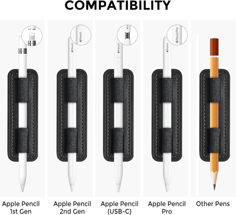 NALACAL حامل قلم قابل للإزالة لـ Apple Pencil Pro وUSB-C والجيلين الأول والثاني، ملصق جلدي قوي اللصق ومرن لأقلام iPad وأقلام اللمس، أسود - Image 3