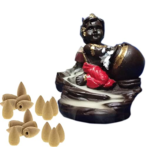 HC VILLA Laddu Gopal Krishna Backflow Incense Holder | Conical Smoke Fountain with 10 Free Scented Cones | Spiritual Decorative Showpiece for Home Temple Living Room Meditation Yoga & Pooja Dcor Gift - Image 1