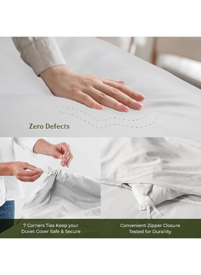 Mayfair Linen Queen/Full Duvet Cover, 600 Thread Count Sateen 3Pc Egyptian Cotton Duvet Cover Set, 100% Pure Cotton Comforter Cover, 2 Pillow Shams, Zipper Closure, 7 Corner Ties - (Silver) - Image 4