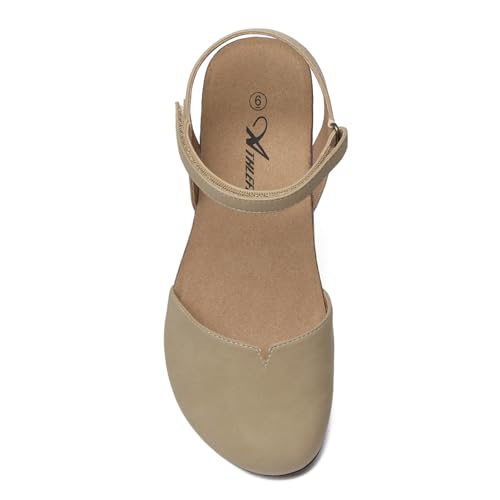 Athlefit Women's Closed Toe Sandals Comfort Cork Footbed Arch Support Flat Sandals Brown Size 8 - Image 2