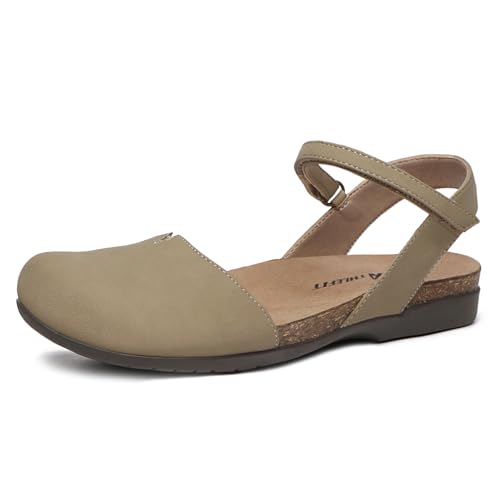 Athlefit Women's Closed Toe Sandals Comfort Cork Footbed Arch Support Flat Sandals Brown Size 8 - Image 1