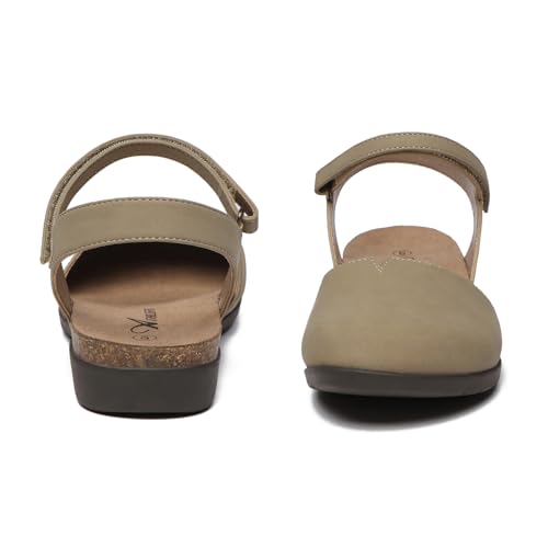 Athlefit Women's Closed Toe Sandals Comfort Cork Footbed Arch Support Flat Sandals Brown Size 8 - Image 4
