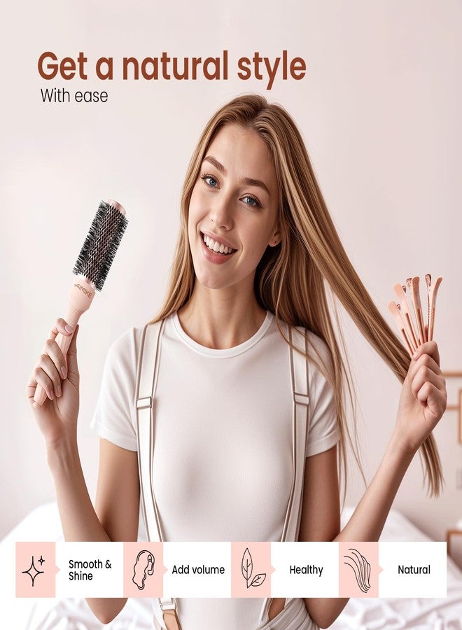 AIMIKE Round Brush for Blow Out, Rose Luxe Small Round Hair Brush w/Nano Thermal Ceramic Tech, for Blow Drying & Styling Volumizing Short Hair, with 4 Clips (Barrel 1.3", Bristle 2.1") - Image 5